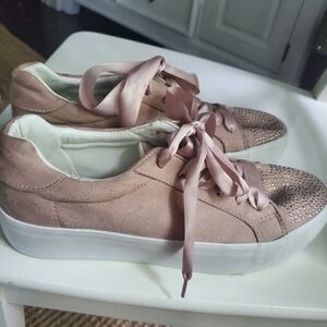 Elegant Satin Lace-Up Women's Sneakers In Blush Pink Size 8.5 Womens